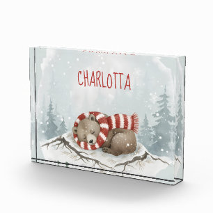 Personalised Sleeping Bear Photo Block, Custom Nam Block