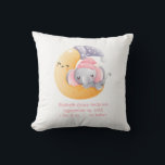 Personalised Sleeping Elephant Moon Pink Girl Baby Cushion<br><div class="desc">An adorable sleeping baby girl elephant with pink cap in a crescent moon on this throw pillow for the nursery. Add babies name and birth stats to the pillow. Makes a great gift for new baby and the new parents.</div>