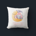 Personalised Sleeping Elephant Moon Pink Girl Baby Cushion<br><div class="desc">An adorable sleeping baby girl elephant with pink cap in a crescent moon on this throw pillow for the nursery. Add babies name and birth stats to the pillow. Makes a great gift for new baby and the new parents.</div>