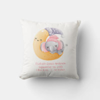 Personalised Sleeping Elephant Moon Pink Girl Baby