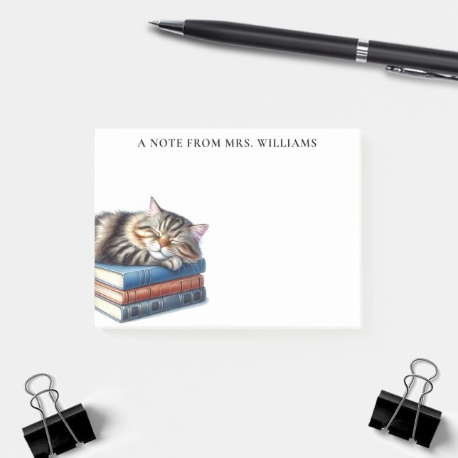 Personalised Sleeping Tabby Cat and Books Post-it Notes (Creator Uploaded)