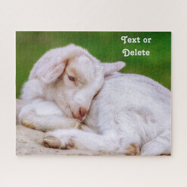 Personalised Sleepy Baby Goat Kid Jigsaw Puzzle (Horizontal)