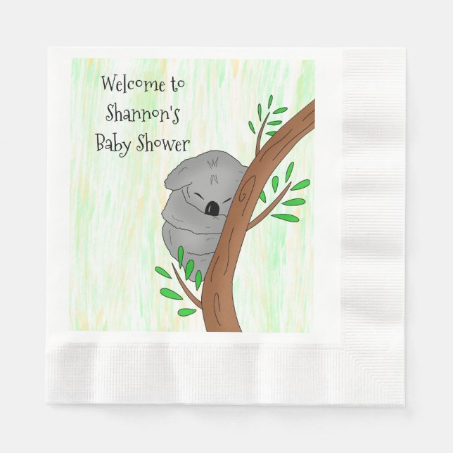 Personalised Sleepy Koala Bear Themed Baby Shower Napkin (Front)