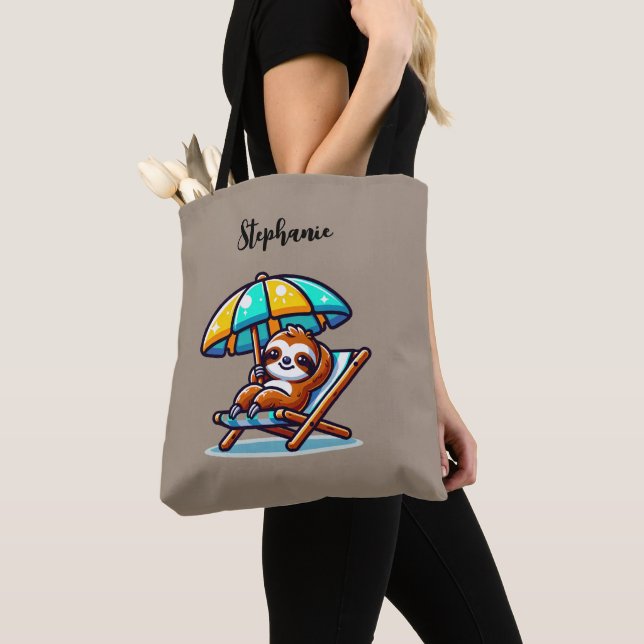 Personalised Sloth at Beach Tote Bag (Close Up)