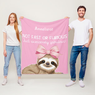 Personalised Sloth Coquette Bow Funny Quote Fleece Blanket