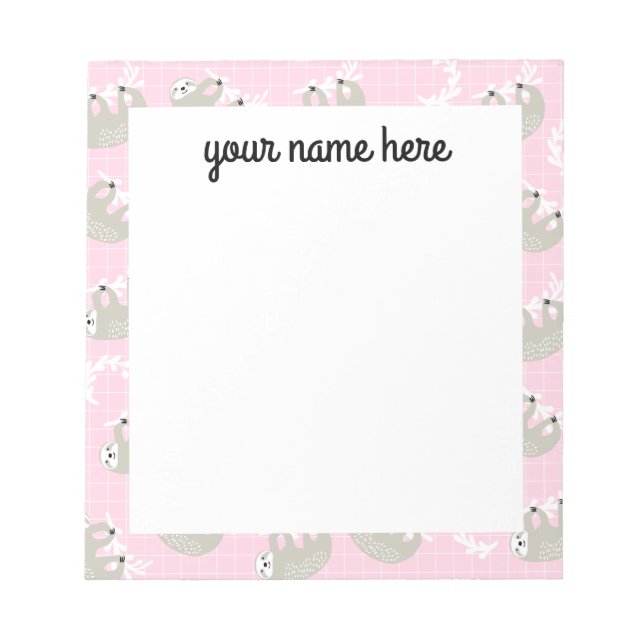 Personalised Sloth Notepad (Front)