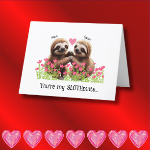 Personalised Sloth Valentine Pink Red Slothmate Holiday Card