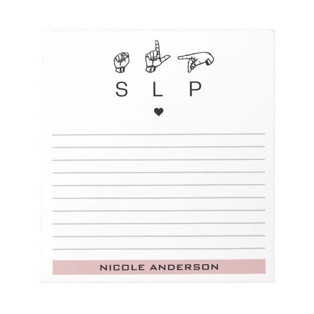 Personalised SLP Speech Language Pathologist ASL Notepad (Front)