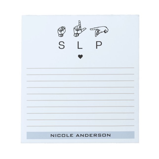Personalised SLP Speech Language Pathologist ASL Notepad (Front)