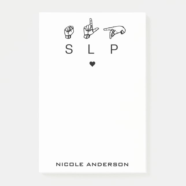 Personalised SLP Speech Language Pathologist ASL Post-it Notes (Front)