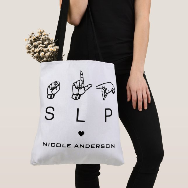 Personalised SLP Speech Language Pathologist ASL Tote Bag (Close Up)