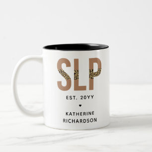 Personalised SLP Speech Pathologist Leopard Print Two-Tone Coffee Mug