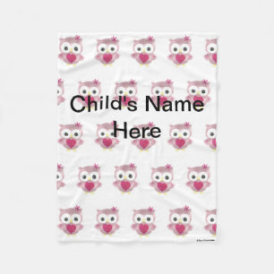 Personalised Small Baby Owl Pattern Fleece Blanket