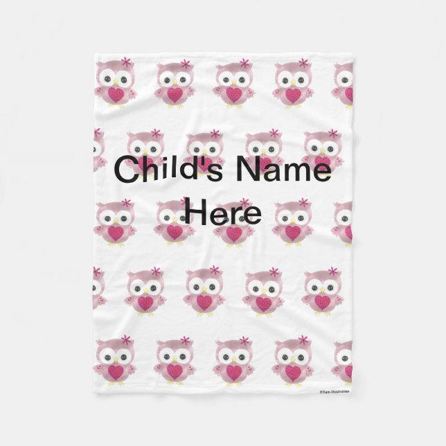 Personalised Small Baby Owl Pattern Fleece Blanket (Front)