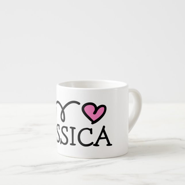 Personalised small kid's mug with cute pink heart (Front Right)