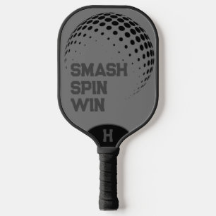Personalised Smash, Spin, Win Grey Pickleball Paddle