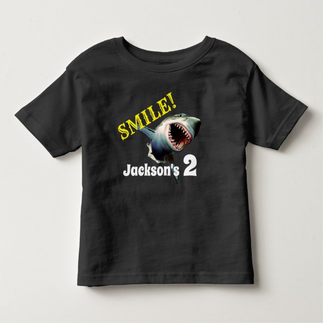 Personalised "Smile" Shark Birthday Toddler T-Shirt (Front)