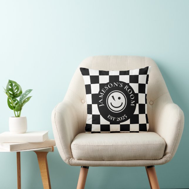 Personalised Smiley Checkers Throw Pillow (Chair)