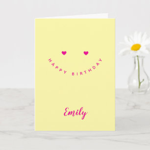 Personalised Smiley Face Hearts, Minimal Birthday  Card