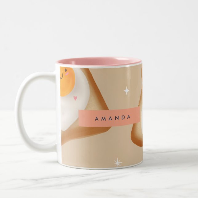 Personalised Smiley Toast and Egg Pattern Two-Tone Coffee Mug (Left)