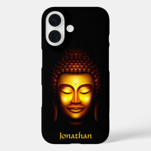 Personalised Smiling Buddha Gold and Black iPhone 16 Case