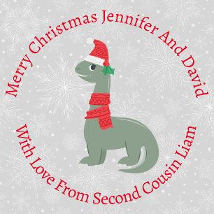 Personalised Smiling Holly Christmas Dinosaur Wrapping Paper
