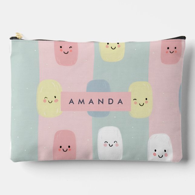 Personalised Smiling Pastel Sweets Kawaii Accessory Pouch (Front)