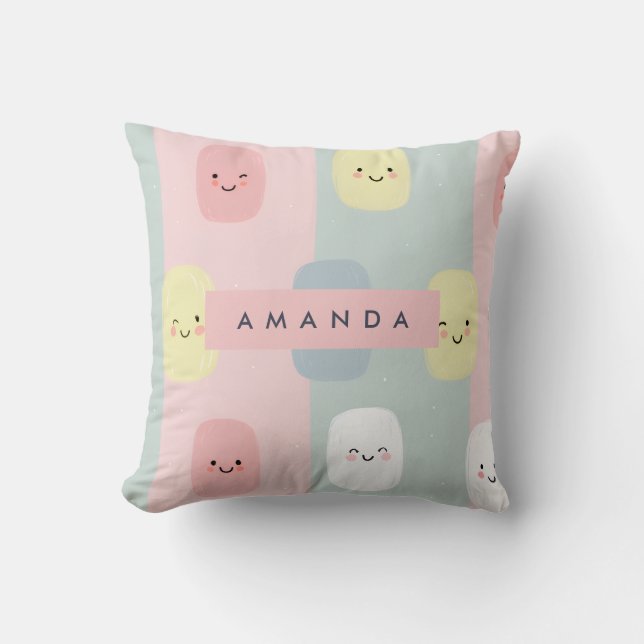 Personalised Smiling Pastel Sweets Kawaii Cushion (Front)