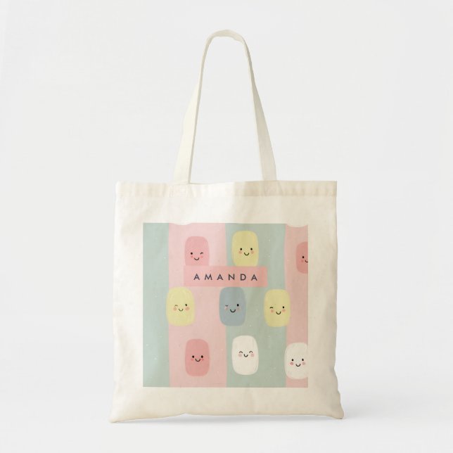 Personalised Smiling Pastel Sweets Kawaii Tote Bag (Front)