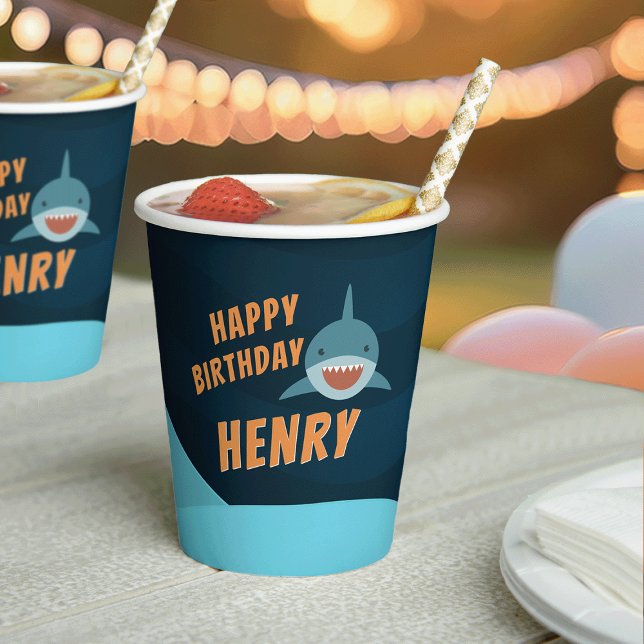 Personalised Smiling Shark Birthday Paper Cups (Creator Uploaded)