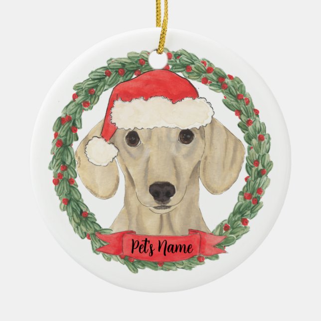 Personalised Smooth Cream Dachshund Ceramic Ornament (Front)