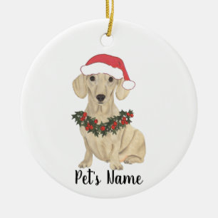 Personalised Smooth Cream Dachshund Christmas Ceramic Ornament