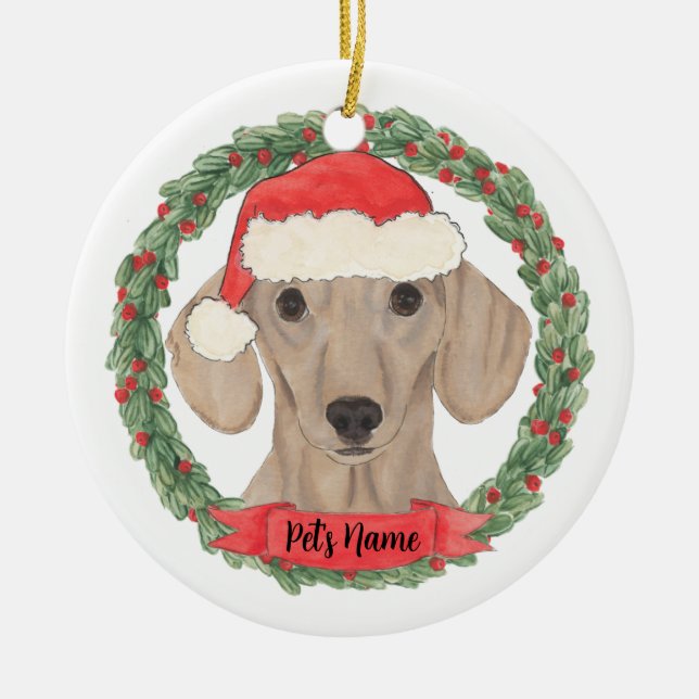 Personalised Smooth Red Dachshund Ceramic Ornament (Front)