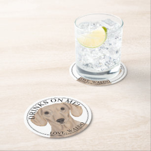 Personalised Smooth Red Dachshund Dog Wedding Round Paper Coaster