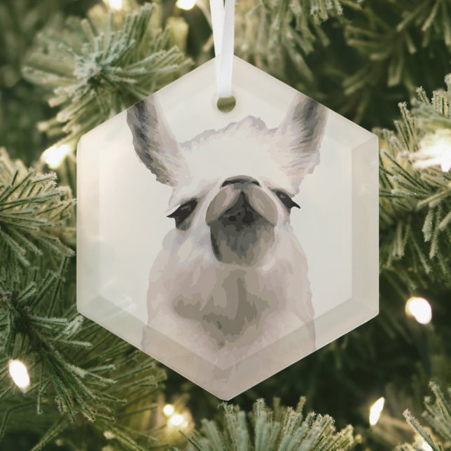Personalised Snooty Snobby Llama Glass Tree Decoration (Insitu)