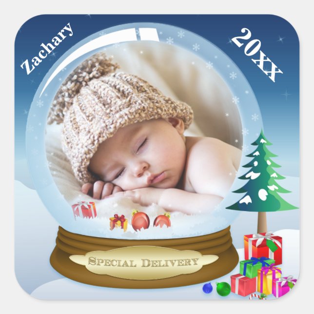 Personalised Snow Globe Photo Christmas Sticker (Front)