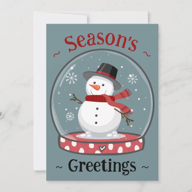 Personalised Snow Globe Snowman Holiday Flat Card (Front)