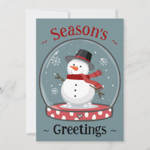 Personalised Snow Globe Snowman Holiday Flat Card