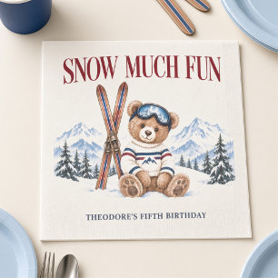 Personalised Snow Much Fun Ski Teddy Bear Birthday Napkin