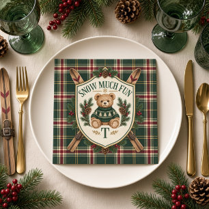 Personalised Snow Much Fun Teddy Bear Tartan Napkin