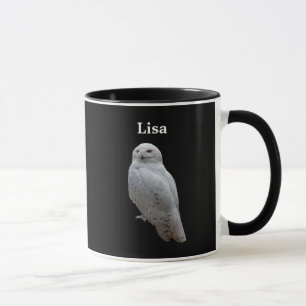 Personalised Snow Owl On Black Mug