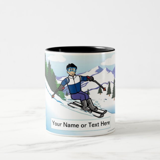 Personalised Snow Skier - Male Cartoon Two-Tone Coffee Mug (Center)