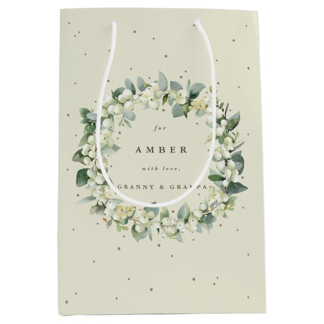 Personalised Snowberry+Eucalyptus Christmas Medium Gift Bag (Front)