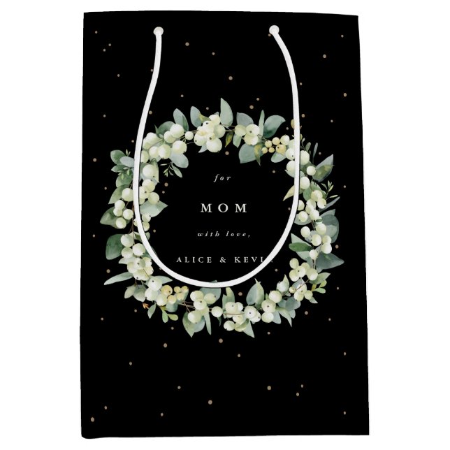 Personalised Snowberry+Eucalyptus Christmas Medium Gift Bag (Front)