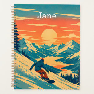 Personalised Snowboard Mountain Sunset Custom Name Planner