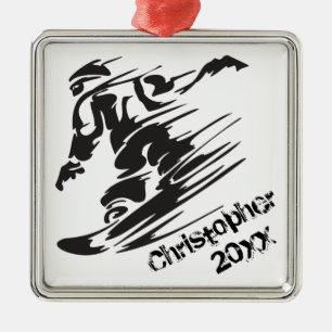 Personalised Snowboarder Snowboarding Black, White Metal Ornament
