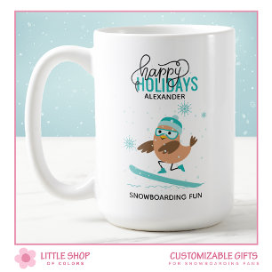 Personalised Snowboarding Bird Christmas Coffee Mug