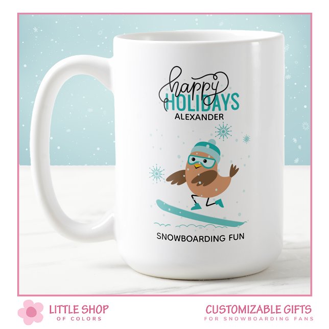 Personalised Snowboarding Bird Christmas Coffee Mug (Creator Uploaded)
