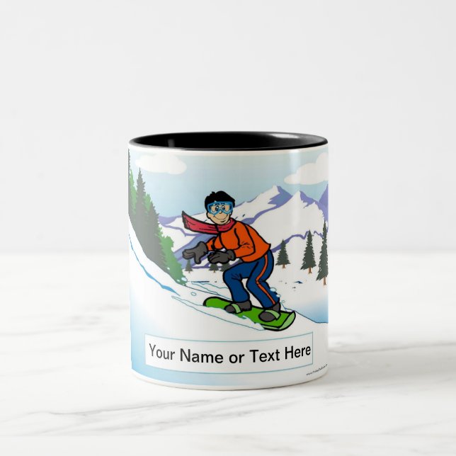 Personalised Snowboarding - Male Cartoon Two-Tone Coffee Mug (Center)
