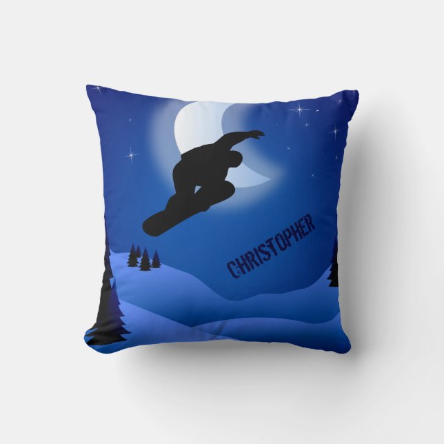 Personalised Snowboarding Mountains and Moon Cushion (Front)